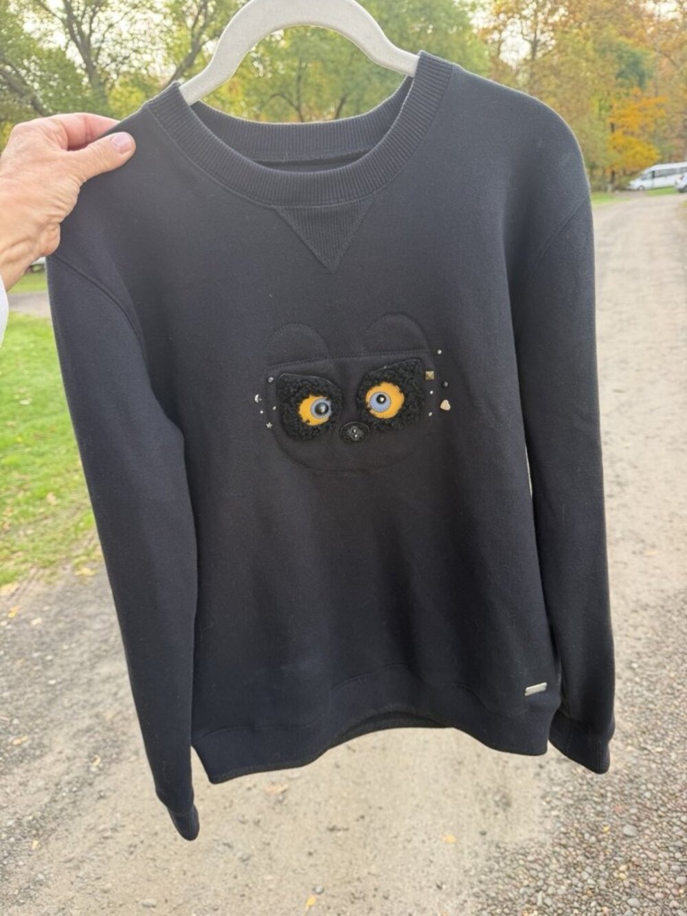 COACH black embroidered studded Halloween OWL preppy S oversized sweatshirt